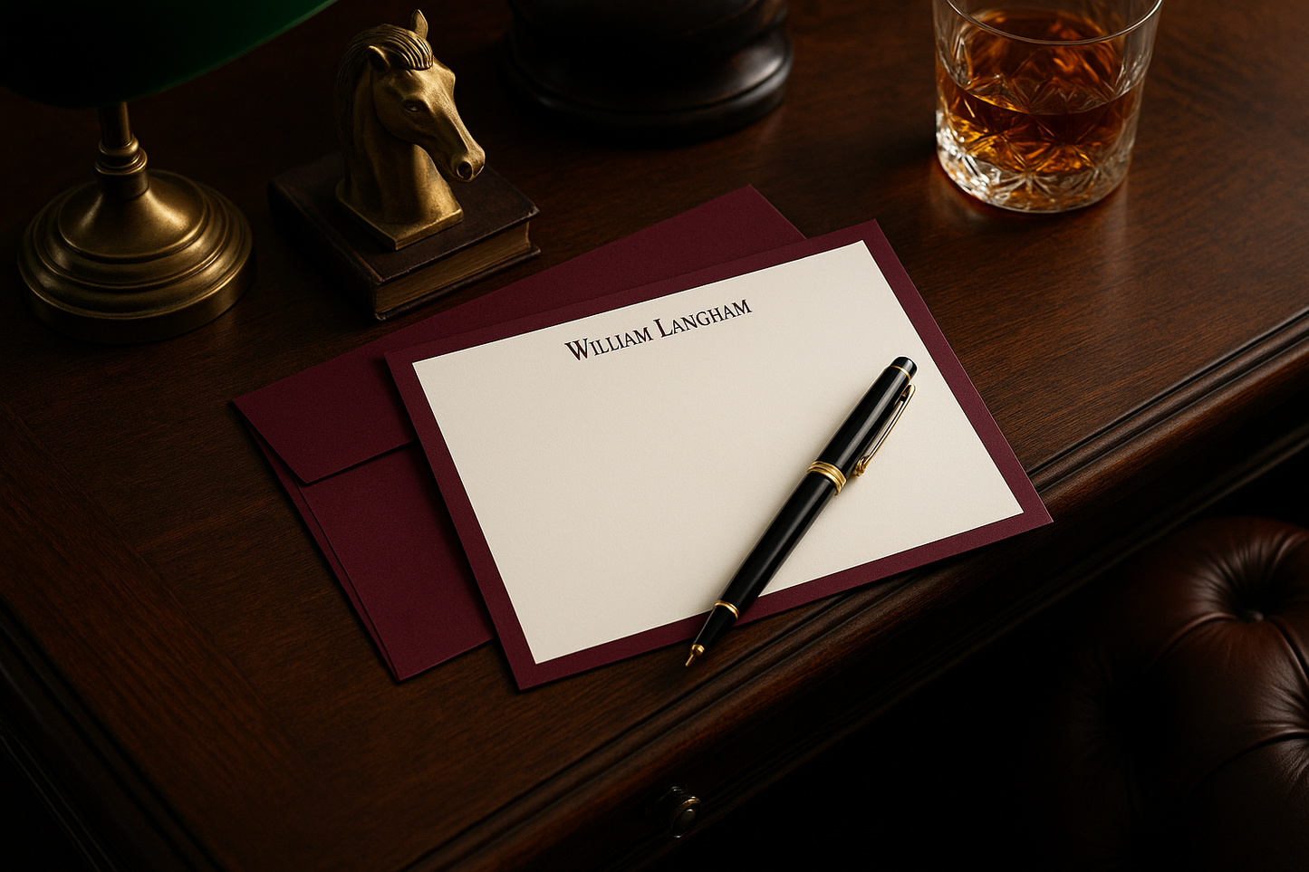 Bespoke Note Card with Dark Berry Border - Set of 10
