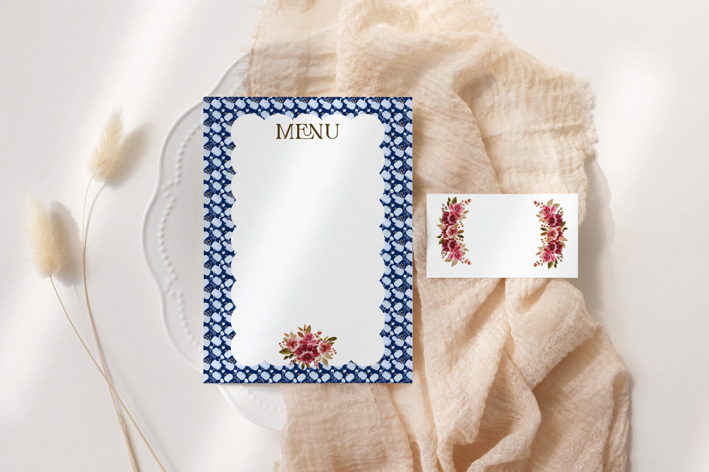 Blue Chinoiserie Menu Card - Heavy Stock - Set of 10