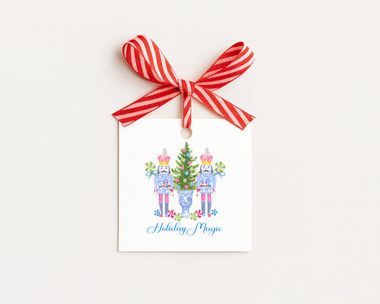 Square Gift Tag -  Watercolor Nutcrackers - set of 24