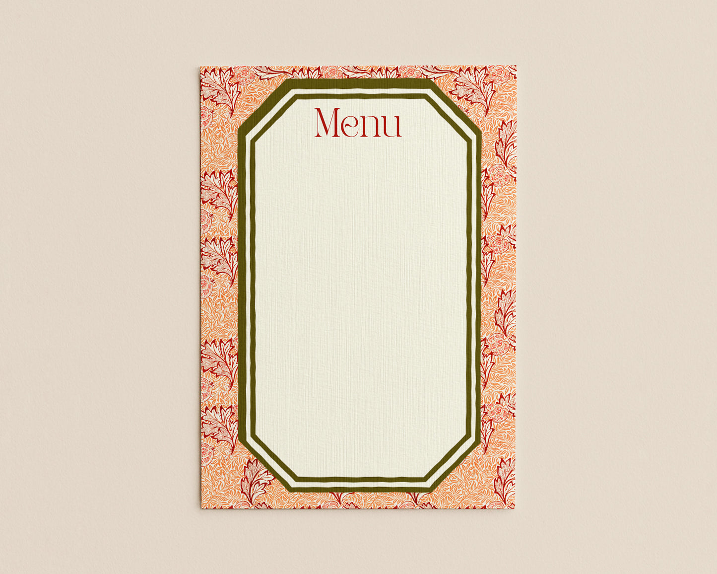 William Morris Pattern Menu Cards - Heavy Stock - Set of 10
