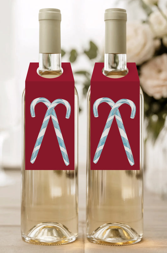 Candy Cane Wine Bottle Tags - Set of 8