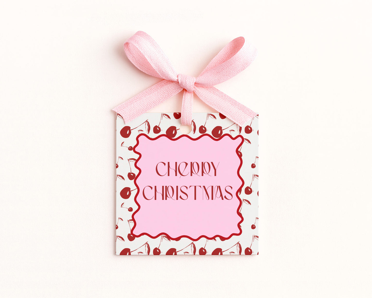 Gift Tag - "Cherry Christmas" hand painted pattern - set of 24