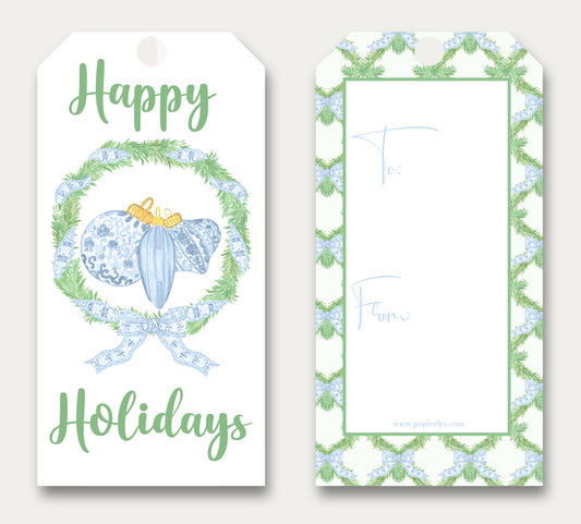 Gift Tag - Blue & Green Watercolor - Chinoiserie set of 12 (Copy)