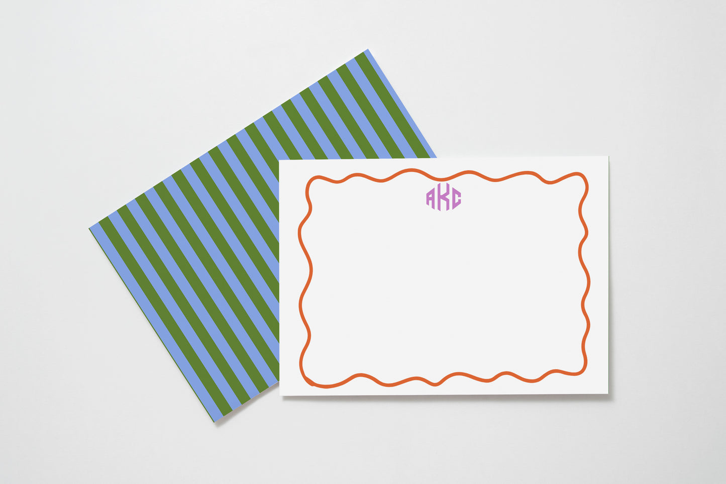 Monogrammed Note Card with Orange Border - Set of 10