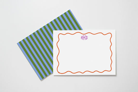 Monogrammed Note Card with Orange Border - Set of 10