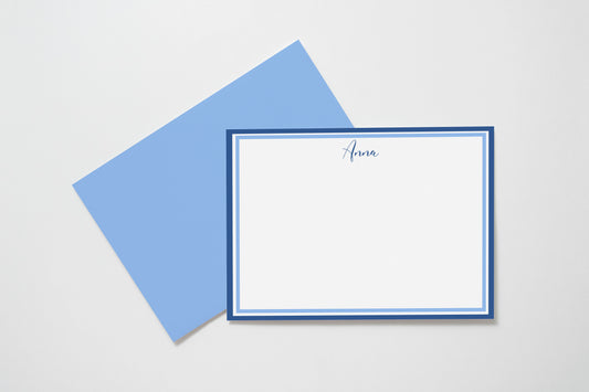Bespoke Note Card with Blue Double Border  - Set of 10
