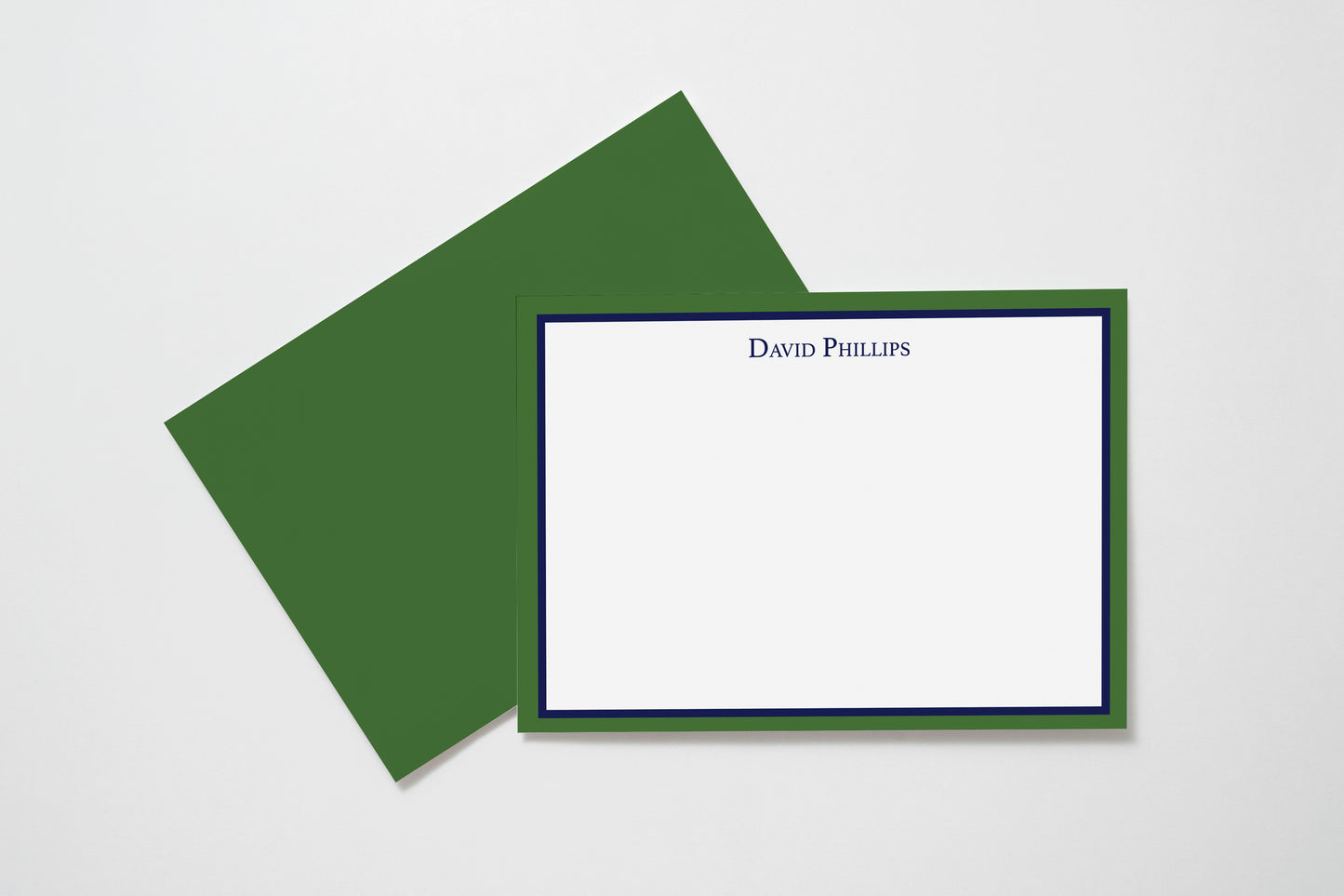 Bespoke Correspondence Card  with Blue and Green Double Border  - Set of 10