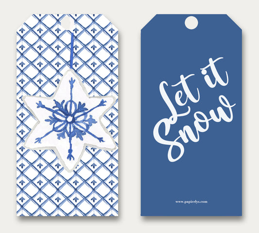 Gift Tag - 'Let it Snow' With Watercolor Ornament - set of 12